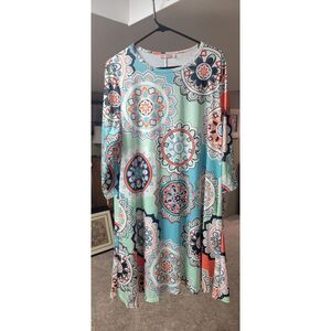 Tanst Womens Floral Printed Tunic Shirts 3/4 Roll Sleeve Notch Neck Top Sz XXL